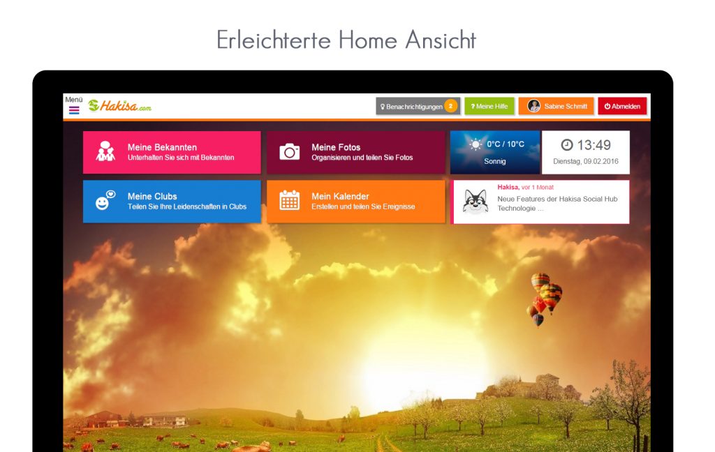 Erleichterte Home Ansicht - vereinfachtes Design der Social Hub Technologie